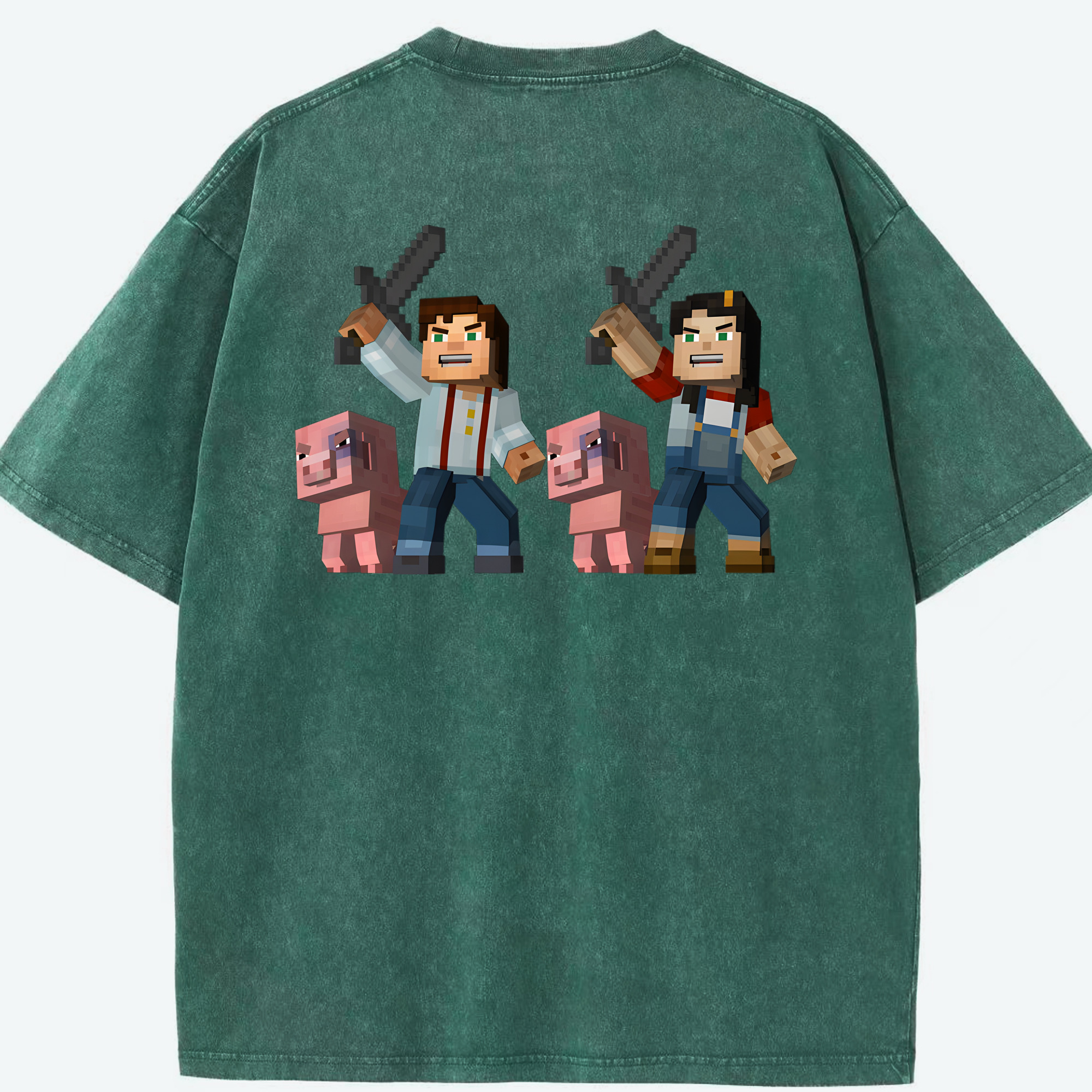 （画像用） マインクラフト ブロックの世界 Minecraft MC Block world 綿100% ヴィンテージ風 半袖Tシャツ（背面プリント）